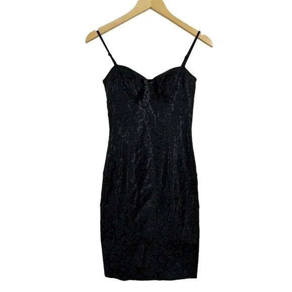 Y2K Betsey Johnson Black Leopard Rockabilly Spaghetti Strap Dress Size 0 - Picture 8 of 15